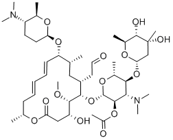 9-O-[(5S,6R)-5-(Dimethylamino)tetrahydro-6-methyl-2H-pyran-2-yl]-leucomycin V 2A-Acetate, 89000-32-8, 结构式