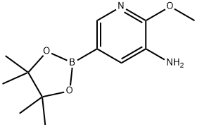 3-アミノ-2-メトキシ-5-(4,4,5,5-テトラメチル-1,3,2-ジオキサボロラン-2-イル)ピリジン 化学構造式