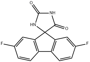 2,7-ジフルオロスピロ[9H-フルオレン-9,4'-イミダゾリジン]-2',5'-ジオン 化学構造式