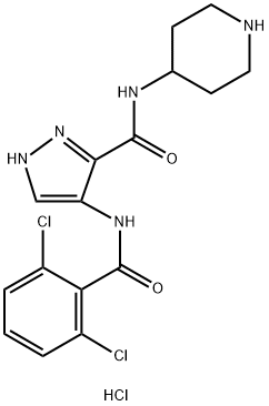N-(4-哌啶基)-4-(2,6-二氯苄氨基)-1H-吡唑-3-羧胺盐酸盐 结构式