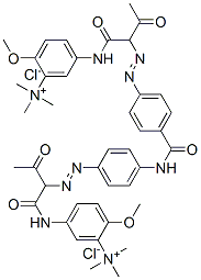 Benzenaminium, 2-methoxy-5-[[2-[[4-[[4-[ [1-[[[4-methoxy-3-(trimethylammonio)phenyl]amino]carbonyl ]-2-oxopropyl]azo]benzoyl]amino]phenyl]az o]-1,3-dioxobutyl]amino]-N,N,N-trimethyl-, dichloride Structure