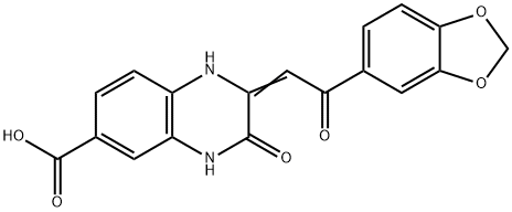 2-[2-Benzo[1,3]dioxol-5-yl-2-oxo-eth-(Z)-ylidene]-3-oxo-1,2,3,4-tetrahydro-quinoxaline-6-carboxylic acid 结构式