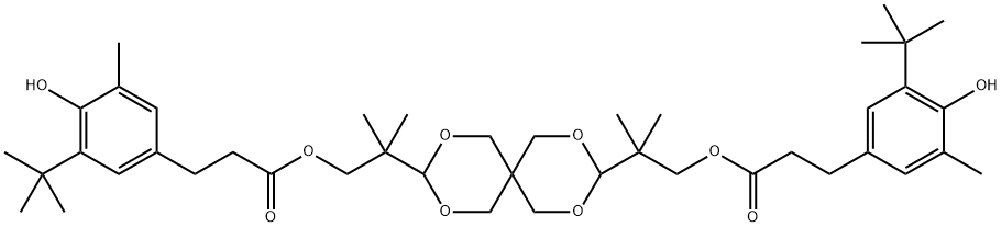 2，2’-ジメチル-2，2’-（2，4，8，10-テトラオキサスピロ［5．5］ウンデカン-3，9-ジイル）ジプロパン-1，1’-ジイル＝ビス［3-（3-tert-ブチル-4-ヒドロキシ-5-メチルフェニル）プロパノアート］ 化学構造式