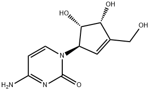 1-[(1R)-2β,3β-ジヒドロキシ-4-ヒドロキシメチル-4-シクロペンテン-1β-イル]シトシン 化学構造式