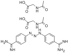 4,4'-(トリアゼン-1,3-ジイル)ビス(ベンゼンカルボイミドアミド)·2(N-アセチルグリシン) 化学構造式