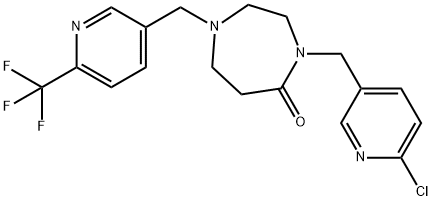 4-[(6-CHLOROPYRIDIN-3-YL)METHYL]-1-([6-(TRIFLUOROMETHYL)PYRIDIN-3-YL]METHYL)-1,4-DIAZEPAN-5-ONE 结构式