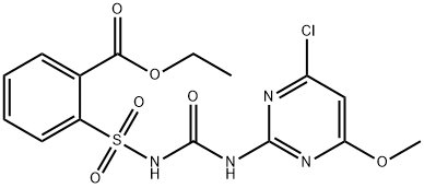 2-[[(4-クロロ-6-メトキシ-2-ピリミジニル)カルバモイル]スルファモイル]安息香酸エチル 化学構造式