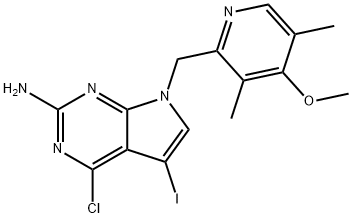 4-Chloro-5-iodo-7-((4-methoxy-3,5-dimethylpyridin-2-yl)methyl)-7H-pyrrolo[2,3-d]pyrimidin-2-amine Struktur