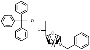 苄基2,3-O-异亚丙基-6-O-三苯甲基-5-酮基-Α-D-呋喃呋喃糖 结构式