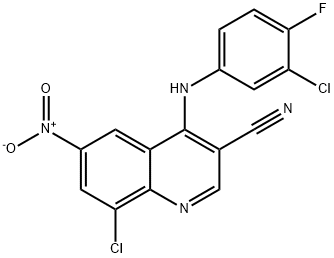 8-氯-4 - ((3-氯-4-氟苯基)氨基)-6-硝基喹啉-3-甲腈, 915369-47-0, 结构式