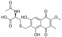 N-アセチル-S-[(5,8-ジヒドロ-1,3-ジヒドロキシ-6-メトキシ-7-メチル-5,8-ジオキソナフタレン-2-イル)メチル]-L-システイン 化学構造式