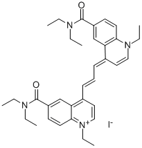 6-[(DIETHYLAMINO)CARBONYL]-4-((E)-3-[6-[(DIETHYLAMINO)CARBONYL]-1-ETHYL-4(1H)-QUINOLINYLIDENE]-1-PROPENYL)-1-ETHYLQUINOLINIUM IODIDE Struktur