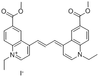 1-ETHYL-4-((E)-3-[1-ETHYL-6-(METHOXYCARBONYL)-4(1H)-QUINOLINYLIDENE]-1-PROPENYL)-6-(METHOXYCARBONYL)QUINOLINIUM IODIDE Struktur