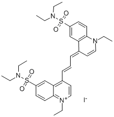 6-[(DIETHYLAMINO)SULFONYL]-4-((E)-3-[6-[(DIETHYLAMINO)SULFONYL]-1-ETHYL-4(1H)-QUINOLINYLIDENE]-1-PROPENYL)-1-ETHYLQUINOLINIUM IODIDE Struktur