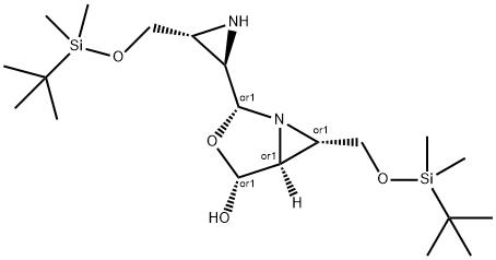 6-[(tert-Butyldimethylsilyloxy)methyl]-2-[3-[(tert-butyldimethylsilyloxy)methyl]-2-aziridinyl]-3-oxa-1-azabicyclo[3.1.0]hexan-4-ol Struktur