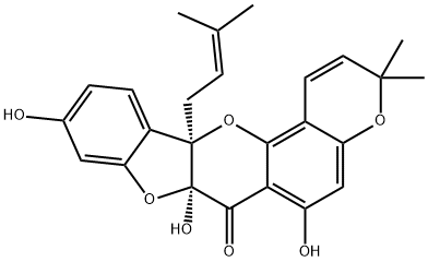 (7aS,12bR)-7a,12b-Dihydro-6,7a,10-trihydroxy-3,3-dimethyl-12b-(3-methyl-2-butenyl)-3H,7H-benzofuro[3,2-b]pyrano[2,3-h][1]benzopyran-7-one Struktur