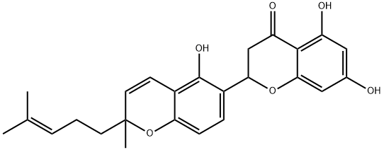 (-)-5,5',7-Trihydroxy-2'-methyl-2'-(4-methyl-3-pentenyl)-2,6'-bi[2H-1-benzopyran]-4(3H)-one Struktur