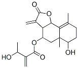 3-Hydroxy-2-methylenebutanoic acid 2,3,3a,4,5,5a,6,7,8,9b-decahydro-6-hydroxy-5a,9-dimethyl-3-methylene-2-oxonaphtho[1,2-b]furan-4-yl ester Struktur