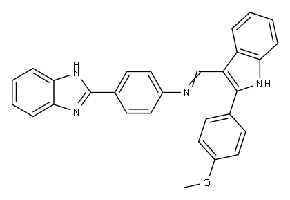 Benzenamine, 4-(1H-benzimidazol-2-yl)-N-((2-(4-methoxyphenyl)-1H-indol -3-yl)methylene)- Structure