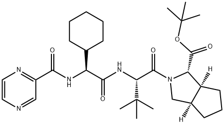 (1S,3aR,6aS)-2-[(2S)-2-[[(2S)-2-Cyclohexyl-2-[(2-pyrazinylcarbonyl)amino]acetyl]amino]-3,3-dimethyl-1-oxobutyl]octahydrocyclopenta[c]pyrrole-1-carboxylic acid tert-butyl ester Structure