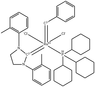 二氯[1,3-双(2-甲基苯基)-2-咪唑烷亚基](亚苄基)(三环己基膦)钌(II) 结构式