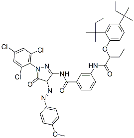 1-(2,4,6-トリクロロフェニル)-3-[3-[α-(2,4-ジ-tert-ペンチルフェノキシ)ブタノイルアミノ]ベンゾイルアミノ]-4-(4-メトキシフェニルアゾ)-2-ピラゾリン-5-オン 化学構造式