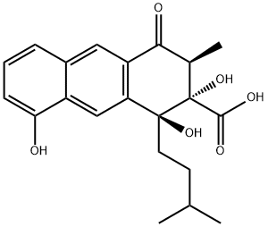(1S,2S,3S)-1,8-dihydroxy-3-methyl-1-(3-methylbutyl)-4-oxo-2,3-dihydroa nthracene-2-carboperoxoic acid Struktur