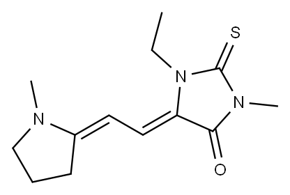 1-ethyl-3-methyl-5-[(1-methyl-2-pyrrolidinylidene)ethylidene]-2-thioxoimidazolidin-4-one Structure