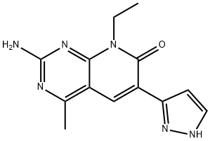 2-アミノ-8-エチル-4-メチル-6-(1H-ピラゾール-5-イル)ピリド[2,3-D]ピリミジン-7(8H)-オン 化学構造式