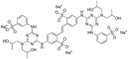 tetrasodium 4,4'-bis[[4-[bis(2-hydroxypropyl)amino]-6-[(3-sulphonatophenyl)amino]-1,3,5-triazin-2-yl]amino]stilbene-2,2'-disulphonate Structure