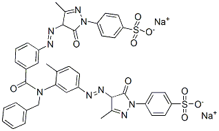 disodium 4-[4-[[3-[benzyl[3-[[4,5-dihydro-3-methyl-5-oxo-1-(4-sulphonatophenyl)-1H-pyrazol-4-yl]azo]benzoyl]amino]-p-tolyl]azo]-4,5-dihydro-3-methyl-5-oxo-1H-pyrazol-1-yl]benzenesulphonate Structure