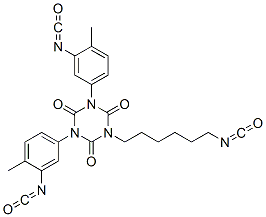 1-(6-イソシアナトヘキシル)-3,5-ビス(3-イソシアナト-4-メチルフェニル)-1,3,5-トリアジン-2,4,6(1H,3H,5H)-トリオン 化学構造式