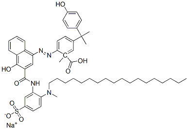 sodium 1-methyl 2-[[4-hydroxy-3-[[[2-(methyloctadecylamino)-5-sulphonatophenyl]amino]carbonyl]-1-naphthyl]azo]-5-[1-(4-hydroxyphenyl)-1-methylethyl]benzoate Structure