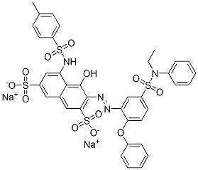 3-[[5-[[エチル(フェニル)アミノ]スルホニル]-2-フェノキシフェニル]アゾ]-4-ヒドロキシ-5-[[(4-メチルフェニル)スルホニル]アミノ]-2,7-ナフタレンジスルホン酸ジナトリウム 化学構造式