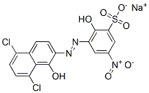 3-[(5,8-ジクロロ-1-ヒドロキシ-2-ナフタレニル)アゾ]-2-ヒドロキシ-5-ニトロベンゼンスルホン酸ナトリウム 化学構造式