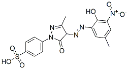 4-[[4,5-ジヒドロ-4-[(2-ヒドロキシ-5-メチル-3-ニトロフェニル)アゾ]-3-メチル-5-オキソ-1H-ピラゾール]-1-イル]ベンゼンスルホン酸 化学構造式