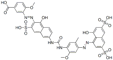3-[[1-ヒドロキシ-6-[[[[4-[(8-ヒドロキシ-3,6-ジスルホ-1-ナフチル)アゾ]-2-メトキシ-5-メチルフェニル]アミノ]カルボニル]アミノ]-3-スルホ-2-ナフチル]アゾ]-4-メトキシ安息香酸 化学構造式