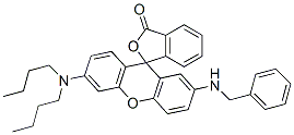 6-(ジブチルアミノ)-2-[(フェニルメチル)アミノ]スピロ[9H-キサンテン-9,1'(3'H)-イソベンゾフラン]-3'-オン 化学構造式