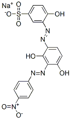 3-[[2,4-ジヒドロキシ-3-[(4-ニトロフェニル)アゾ]フェニル]アゾ]-4-ヒドロキシベンゼンスルホン酸ナトリウム 化学構造式