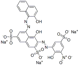 4-hydroxy-5-[(2-hydroxy-1-naphthyl)azo]-3-[(2-hydroxy-3-nitro-5-sulphophenyl)azo]naphthalene-2,7-disulphonic acid, sodium salt Structure