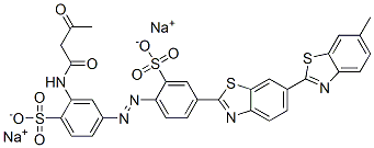 2-[(1,3-ジオキソブチル)アミノ]-4-[[4-(6-メチル[2,6'-ビベンゾチアゾール]-2'-イル)-2-スルホフェニル]アゾ]ベンゼンスルホン酸/ナトリウム,(1:x) 化学構造式