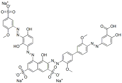 trisodium hydrogen 5-[[4'-[[8-[[2,4-dihydroxy-3-[(2-methoxy-5-sulphonatophenyl)azo]phenyl]azo]-1-hydroxy-3,6-disulphonato-2-naphthyl]azo]-3,3'-dimethoxy[1,1'-biphenyl]-4-yl]azo]salicylate Structure