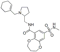 N[[1-(1-cyclohexen-1-ylmethyl)pyrrolidin-2-yl]methyl]-3,4-dihydro-8-[(methylamino)sulphonyl]-2H-benzo-1,5-dioxepin-6-carboxamide Struktur