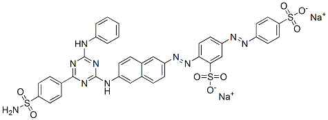 disodium 2-[[6-[[6-anilino-4-[4-sulphamoylphenyl]-1,3,5-triazin-2-yl]amino]-2-naphthyl]azo]-5-[(4-sulphonatophenyl)azo]benzenesulphonate Struktur