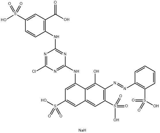 2-[[4-クロロ-6-[[8-ヒドロキシ-3,6-ビス(ソジオスルホ)-7-[[2-(ソジオスルホ)フェニル]アゾ]-1-ナフチル]アミノ]-1,3,5-トリアジン-2-イル]アミノ]-5-(ソジオスルホ)安息香酸ナトリウム 化学構造式