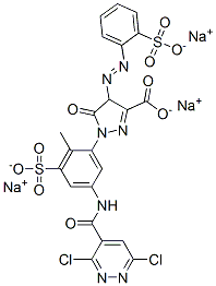 1-[5-[[(3,6-ジクロロピリダジン-4-イル)カルボニル]アミノ]-2-メチル-3-(ソジオスルホ)フェニル]-4,5-ジヒドロ-5-オキソ-4-[[2-(ソジオスルホ)フェニル]アゾ]-1H-ピラゾール-3-カルボン酸ナトリウム 化学構造式