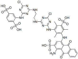 1,4-Benzenedisulfonic acid, 2-[[4-[[2-[[4-[[3-[(4-amino-9,10-dihydro-9,10-dioxo-3-sulfo-1-anthracenyl)amino]-2,4,6-trimethyl-5-sulfophenyl]amino]-6-chloro-1,3,5-triazin-2-yl]amino]ethyl]amino]-6-chloro-1,3,5-triazin-2-yl]amino]- Structure