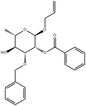 烯丙基 2-O-苯甲酰基-3-O-苄基-ALPHA-L-吡喃鼠李糖苷 结构式