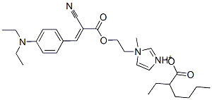 1-[2-[[2-シアノ-3-[4-(ジエチルアミノ)フェニル]-1-オキソ-2-プロペニル]オキシ]エチル]-1-メチル-1H-イミダゾール-1-イウム・2-エチルヘキサノアート 化学構造式
