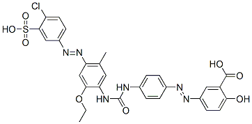 5-[[4-[[[[4-[(4-chloro-3-sulphophenyl)azo]-2-ethoxy-5-methylphenyl]amino]carbonyl]amino]phenyl]azo]salicylic acid 结构式